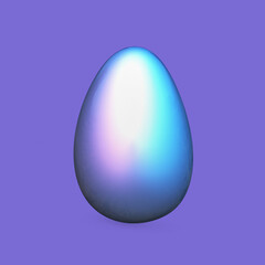 Easter egg illuminated by neon light purple and blue color. Central composition. Minimalis idea. Copy space.