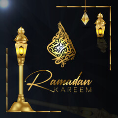 Ramadan Kareem luxury Islamic decorative background with a greetings card and golden ornament

