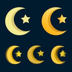 flat and 3d style crescent moon islamic element icon isolated set
