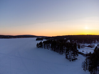 Drone shots Finland holiday sunset ice winter sky 