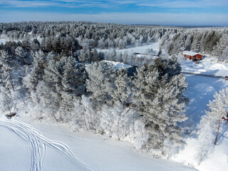 Obraz premium Drone shots Finland holiday sunset ice winter sky 