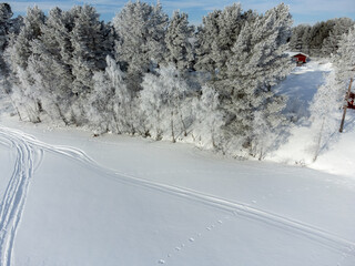 Drone shots Finland holiday sunset ice winter sky