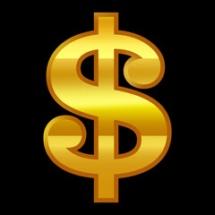 Golden dollar sign. Money icon. American cash. Currency. Vector illustration.