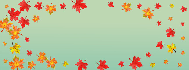 Red Foliage Background Green Vector. Plant Nature Card. Yellow Ground Leaf. Forest Floral Design.