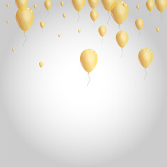 Golden Confetti Background Gray Vector. Balloon Falling Banner. Gold Abstract Baloon. Balloon Present Card.