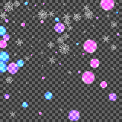 Black Snowflakes Background Transparent Vector. Bokeh Border Texture. Purple Snowy. White Snowfall Celebrate. Season Illustration.