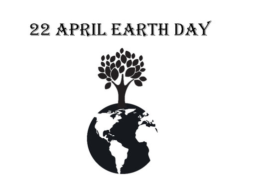 earth day vector illustration black and white with globe and plant background