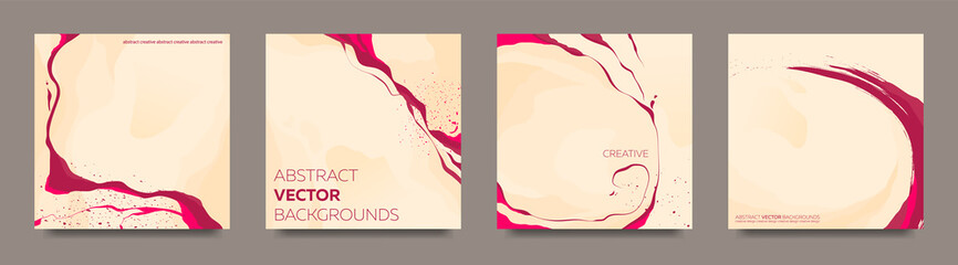 Collection of creative square backgrounds with splashes of red paint. Vector.