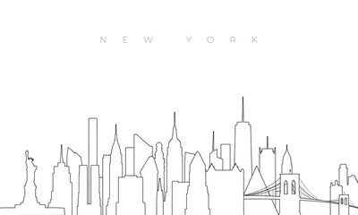 Outline New York skyline. Trendy template with New York city buildings and landmarks in line style. Stock vector design.
