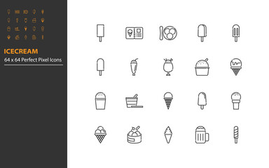 set of ice cream line icons, cold, summer