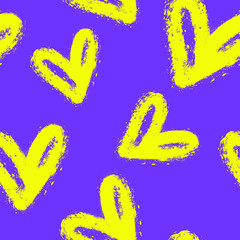 hand drawn Grunge hearts seamless pattern. Grungy romantic repeat print for fashion textile. Valentine's day wrapping paper.