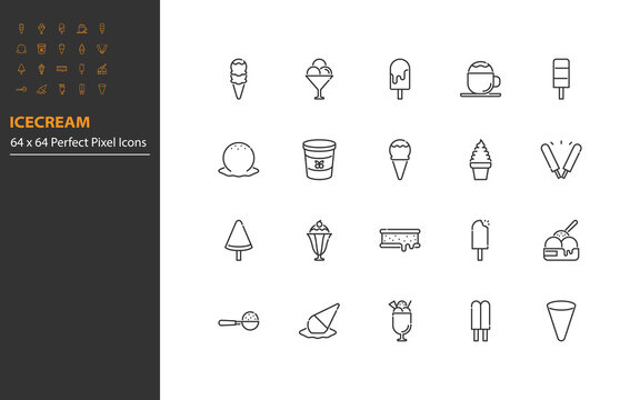 set of ice cream line icons, cold, summer
