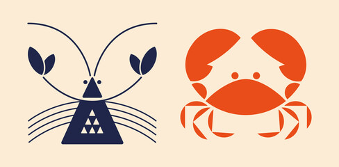 Lobster and Crab Logos. © Léo Alexandre