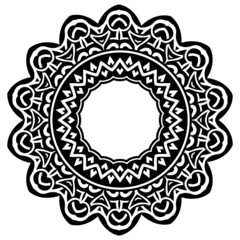 Abstract vector black and white illustration round beautiful tracery frame. Decorative vintage ethnic mandala pattern. Design element for tattoo or logo.
