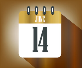 Icon day 14 june, wooden calendar template for holidays and events