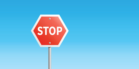Red stop sign and blue sky background. Flat vector illustration, EPS 10 file format.