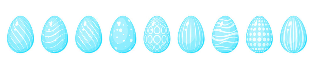 Set of blue Easter eggs with decoration