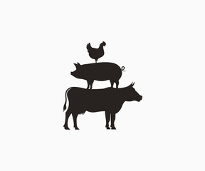 Cow Pig Chicken stencil Icon Vector. Farm animals stencil. Stacked cow pig chicken stencil.