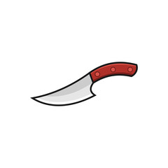 Obraz premium Modern curved kitchen knife logo template with a clean sketch style and a red handle accent. Perfect branding for culinary schools, catering services, restaurant kitchens, and professional chefs.