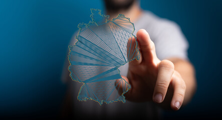 a virtual germany land map digital in hand 3d.