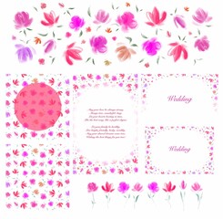 Watercolour hand drawn illustration  set of elements for wedding design, clip art 