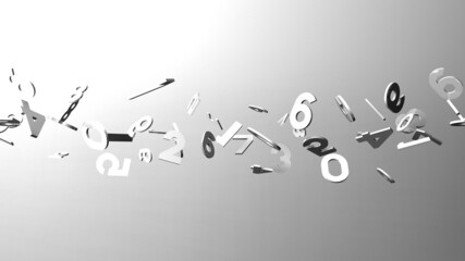 White numbers on white background.
3D illustration for background.
