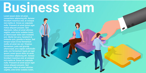 Business team.People on the background of puzzles and puzzles solve business problems.Joint work.Poster in business style.Flat vector illustration.