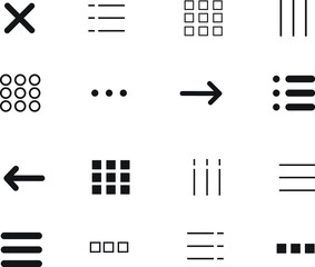 Set of Hamburger menu icon set for navigation and action bars, tabbar for website. Navigation button Line Icons.