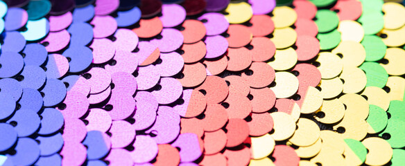 Sequins macro background.Multicolored sequins.Rainbow