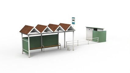 Old bus stop render on a white background. 3D rendering