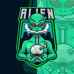 Alien Smoking Mascot Logo Template