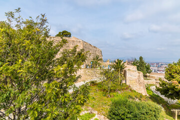 A view from the ramparts along the side of the castle of Saint Ferran above Alicante on a spring day