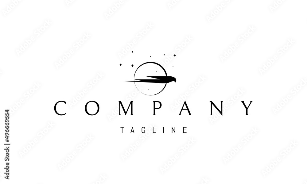 Wall mural vector logo on which an abstract image of a fast flying bird against the background of the moon and 