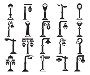 street light and lamp icons vector set