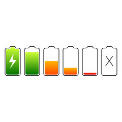 Battery indicator icon set in flat style design for website, app, UI, isolated on white background. EPS 10 vector illustration.
