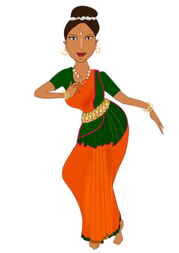 Indian woman dancer in traditional costume dancing vector art.