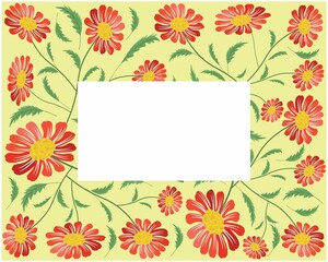 Symbol of Love, Frame of Bright and Beautiful Red Daisy or Gerbera Flowers.
