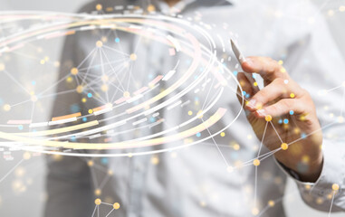 abstract lines with dots over dark background.