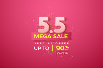 Mega sale and special offer on bright blue background at 5  5 sale.