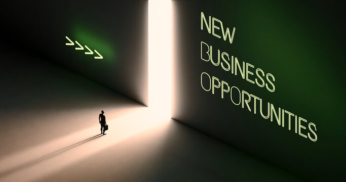 Businessman looking to the future for new business opportunities,ambition and new opportunities rendered 3d illustration