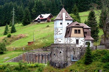 The dam Labska prehrada and hydropower station in Spindleruv Mlyn on the river Elbe (Labe) in Giant Mountains (Krkonose), Czech Republic, Bohemian Region