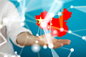 Map Of China In National Flag Colors.