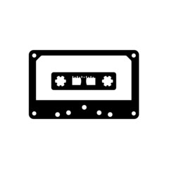 Cassette Silhouette. Black and White Icon Design Element on Isolated White Background