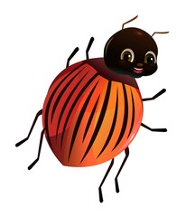 Colorado beetle. View from the back. Wildlife object. Little funny insect. Cute cartoon style. Isolated on white background. Vector