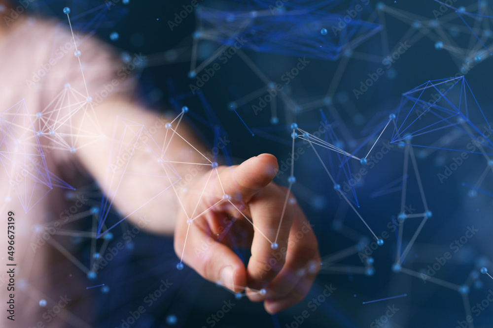 Wall mural global world network and telecommunication on earth cryptocurrency and blockchain and iot