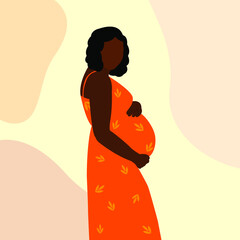 Vector illustration of pregnant african black skin woman. Silhouette of a pregnant woman