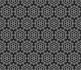 Abstract geometric pattern with lines, snowflakes. A seamless vector background. White and black texture. Graphic modern pattern.