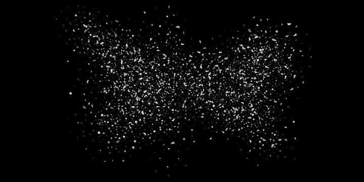 Silver confetti point on a black background. Luxury festive background. Silver grainy abstract texture overflows against a black background. Element of design. Vector illustration, EPS 10.