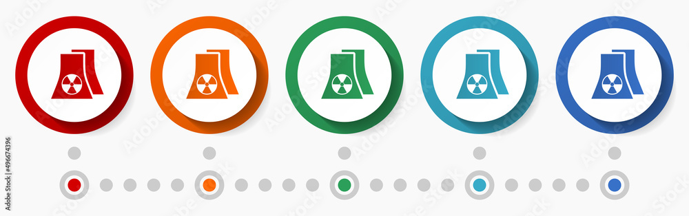 Aufkleber nuclear power station concept vector icon set, infographic template, flat design colorful web button