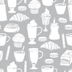 Coffee shop food and drinks set. Vector  pattern